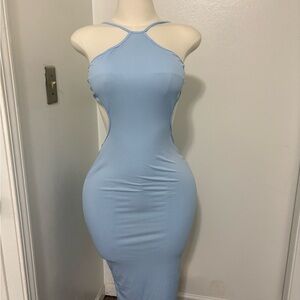 Strappy Side-Cut Midi Dress in Light Blue